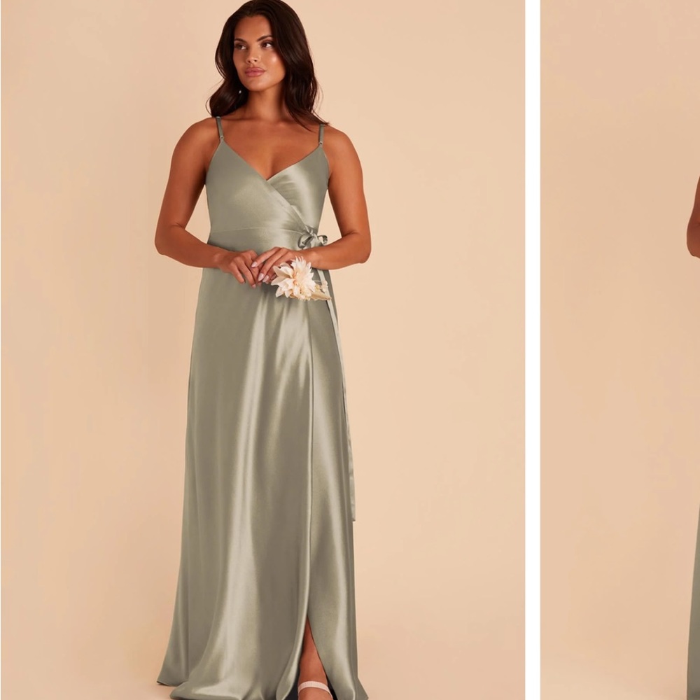 birdy grey satin “cindy” style “moss” color bridesmaid dress
